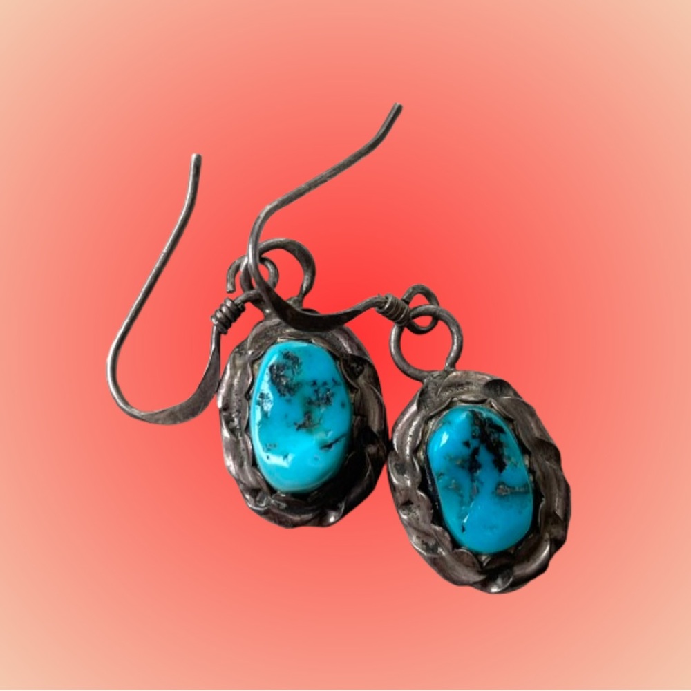 Vintage Turquoise and Silver Drop Earrings